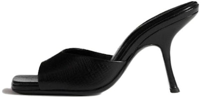 (Women) By Far Mora 'Black Leather Comfort High-Heeled Slide' JVV1632969000726 (Women) By Far Mora 'Black Leather Comfort High-Heeled Slide' JVV1632969000726