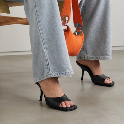 (Women) By Far Mora 'Black Leather Comfort High-Heeled Slide' JVV1632969000726 Shop (Women) By Far Mora 'Black Leather Comfort High-Heeled Slide' JVV1632969000726