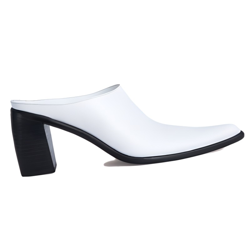 Order By Far Nef 皮革 時尚高跟 包頭拖鞋 7.5cm 女款 白色