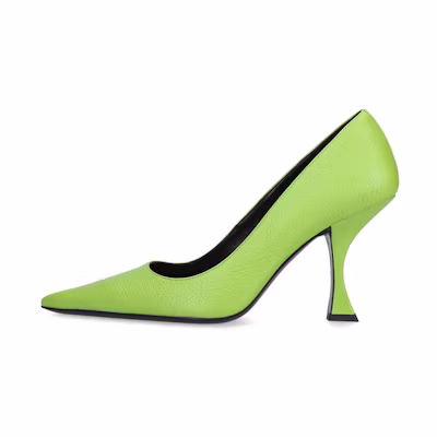 (W) By Far Pointed High Heels 'Green Crease Effect'