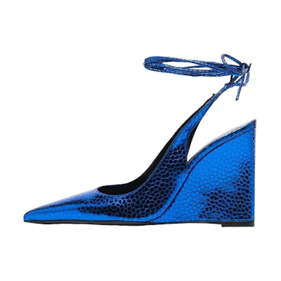 (W) By Far Pointed Toe Lace-Up High Heels 'Blue Leather'