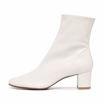 (W) By Far Round-Toe Block-Heel Ankle Boots 'White'