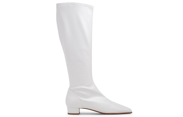 Order By Far 皮革方形系带拉鍊高筒靴 女款 白色