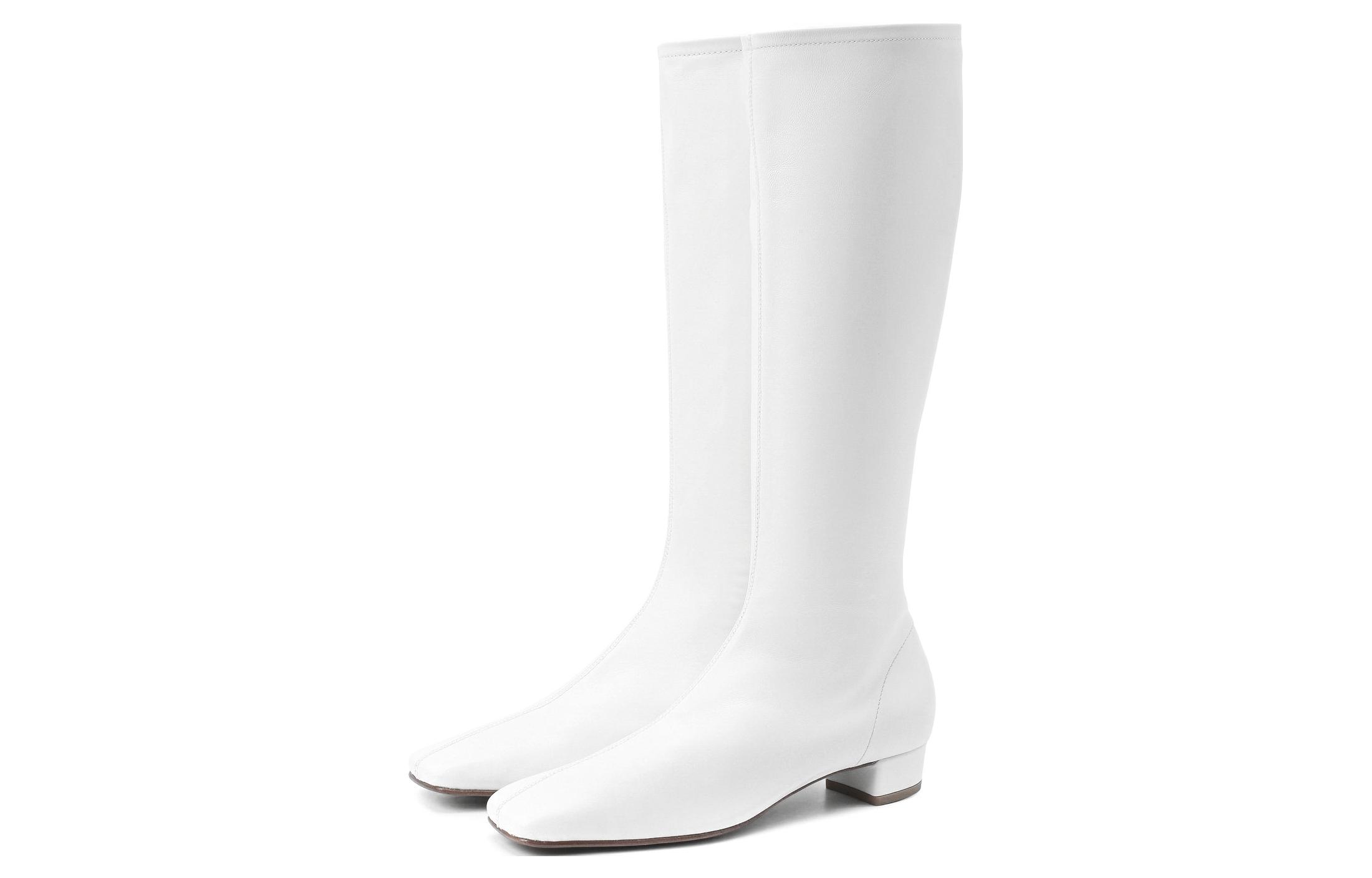 Lookbook By Far 皮革方形系带拉鍊高筒靴 女款 白色