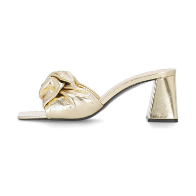 (W) By Far Square Toe Block Heel Mule 'Gold Leather'