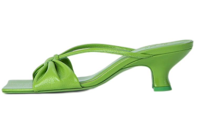 (Women) By Far Square Toe Block Heel Sandals 'Green Leather' 22CRFREPSGG