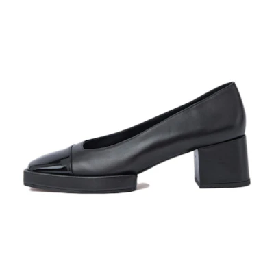 (W) By Far Square Toe Slip-On 'Black Leather Block Heel'