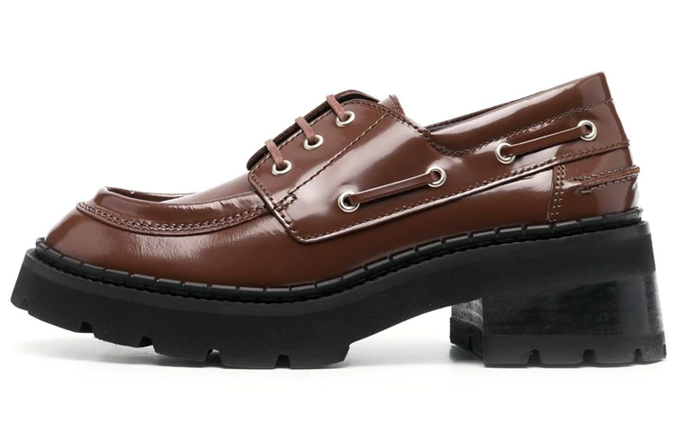 (Women) By Far Stanley 'Brown Leather Lace-Up Chunky Heels' 22PFSANSEQWSEQUOIA