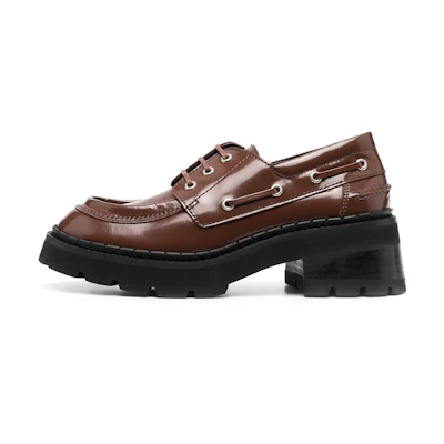 (W) By Far Stanley 'Brown Leather Lace-Up Chunky Heels'