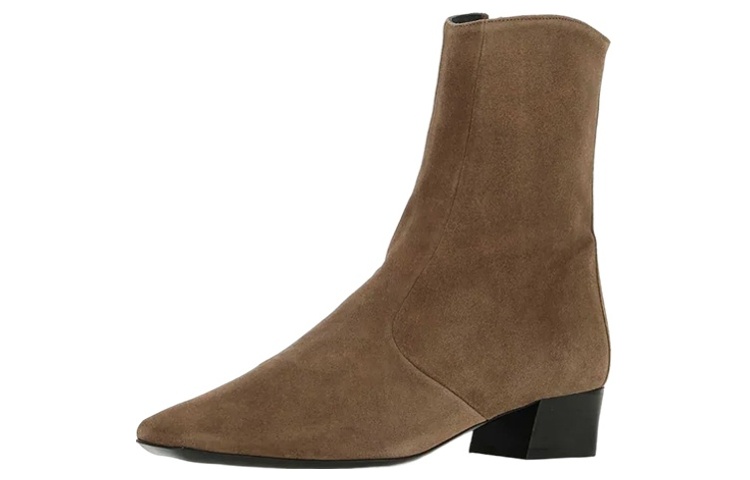 Shop (W) By Far 厚底绒面革棕色踝靴 21FWGILBTNUTN