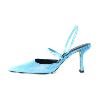 (W) By Far Tiffany High Heels 'Circular Crocodile Pattern Ocean Blue'