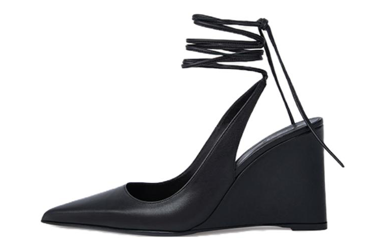 (Women) By Far Vaughn 'Black Pointed Lace-Up Wedge' 22CRJNBLGRL-152740