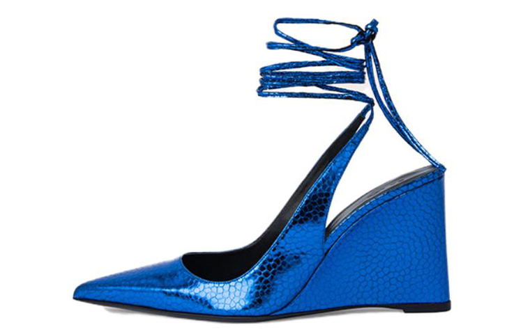 (Women) By Far Vaughn 'Blue Pointed Lace-Up Wedge High Heels' 22CRJNBLGRL-152739