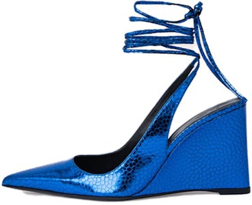 By Far Vaughn 皮革 尖頭繫帶 斜坡跟 高跟鞋 10cm 女款 藍色 Buy By Far Vaughn 皮革 尖頭繫帶 斜坡跟 高跟鞋 10cm 女款 藍色