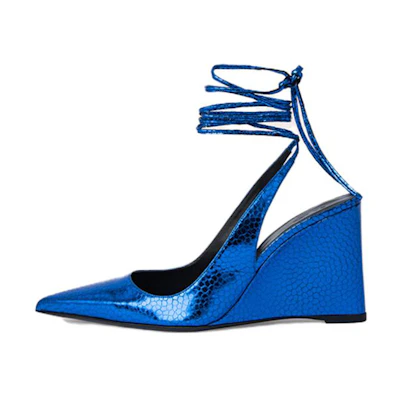 (W) By Far Vaughn 'Blue Pointed Lace-Up Wedge High Heels'