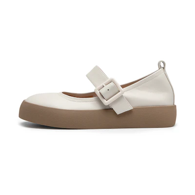 (W) C°BANNER 'French Buckle Fashion Flats - White'
