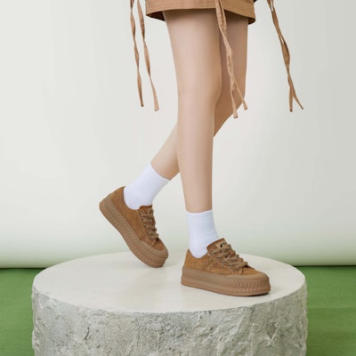 (W) C°BANNER Chunky Platform 'Khaki Biscuit' Wanita Beige Bertumit Tinggi A23177501C12 1