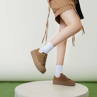 (W) C°BANNER Chunky Platform 'Khaki Biscuit' Wanita Beige Bertumit Tinggi A23177501C12 2