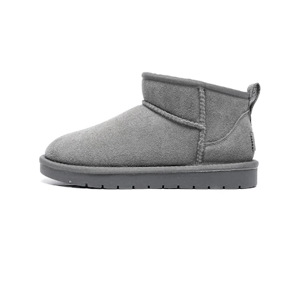 (W) C°BANNER Double-Layer Cowhide Short-Tube Snow Boots 'Grey Fleece-Lined CMFT'