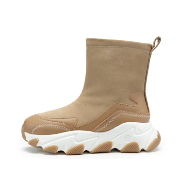 (W) C°BANNER Double-Layer Cowhide Warm Thick Sole Slimming Short Boots 'Camel'