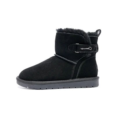 (W) C°BANNER Double-Layer Leather Boots 'Black Velvet-Lined Winter'