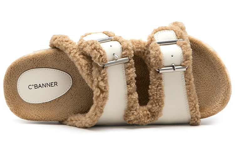 (W) C°BANNER Double Layer Cowhide 'Casual Warm Fashion Beige Slides' 圖 5