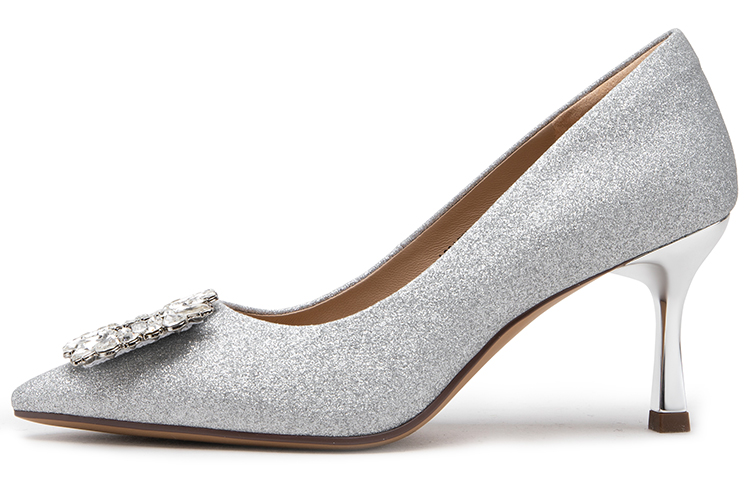 (Women) C°BANNER Fabric Rhinestone Stiletto Pumps 'Silver' A23157719A18