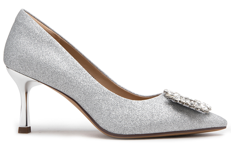 (W) C°BANNER Fabric Rhinestone Stiletto Pumps 'Silver' 圖 2