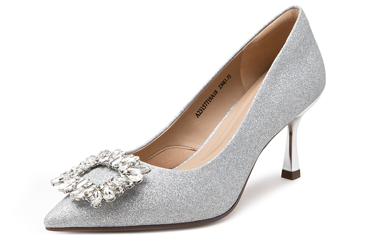 (W) C°BANNER Fabric Rhinestone Stiletto Pumps 'Silver' 圖 3