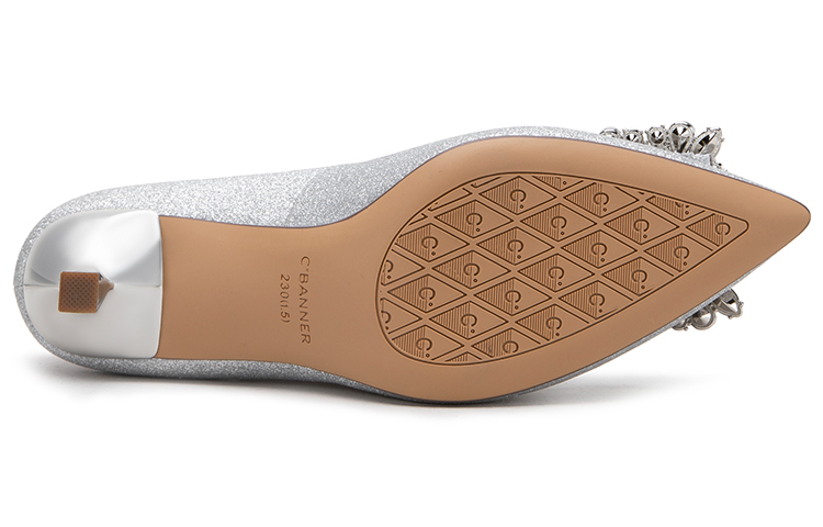 (W) C°BANNER Fabric Rhinestone Stiletto Pumps 'Silver' 圖 6