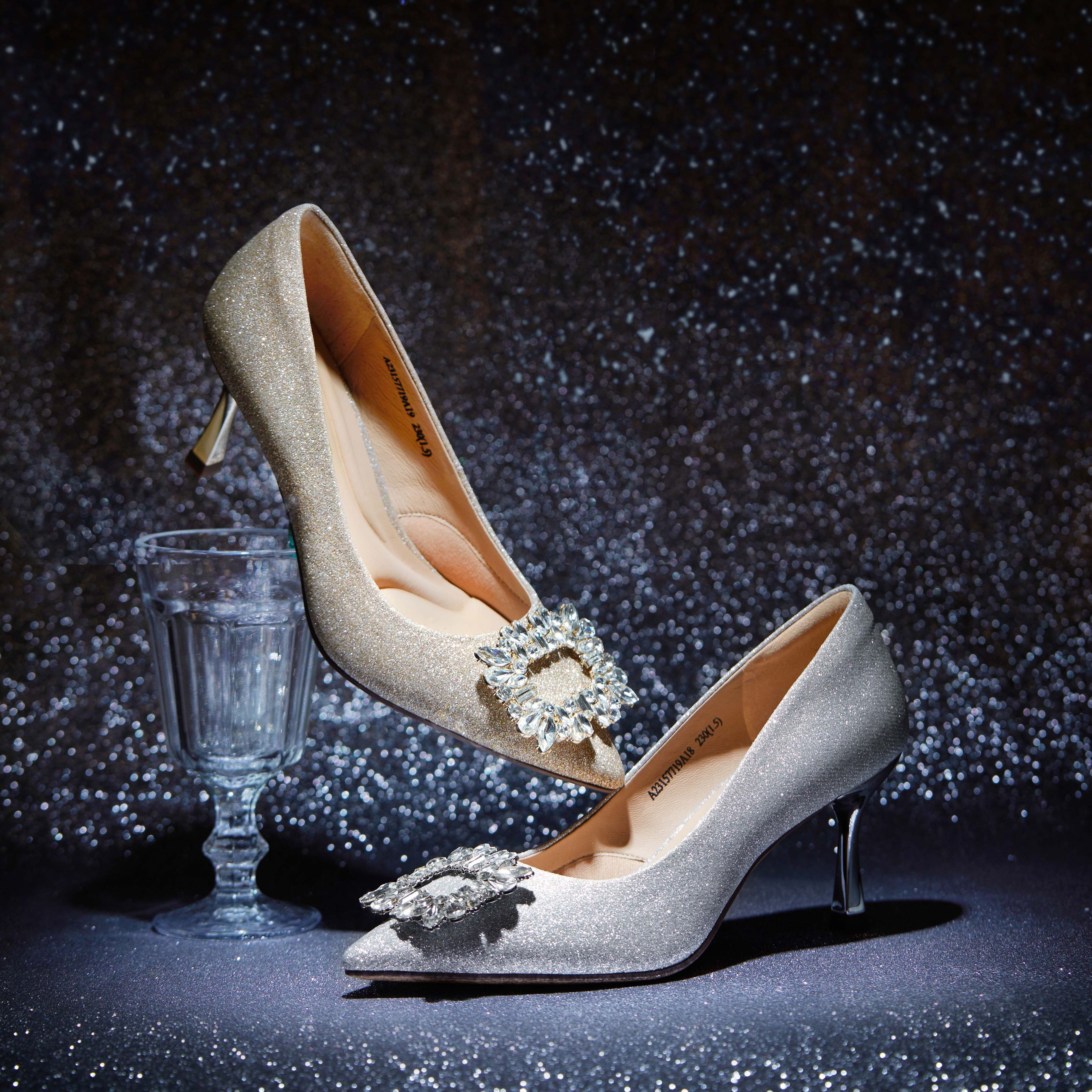 (W) C°BANNER Fabric Rhinestone Stiletto Pumps 'Silver' 圖 7