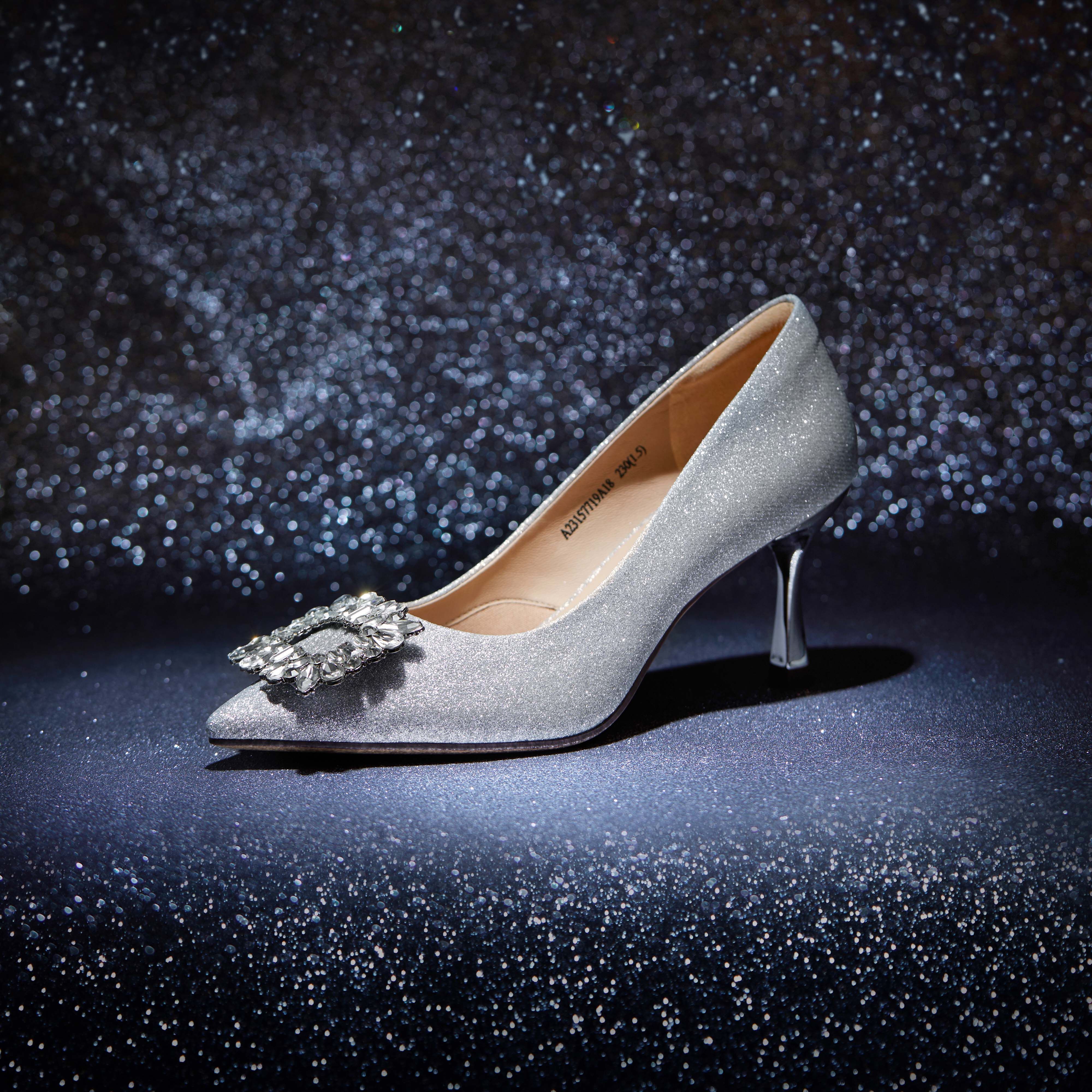 (W) C°BANNER Fabric Rhinestone Stiletto Pumps 'Silver' 圖 9