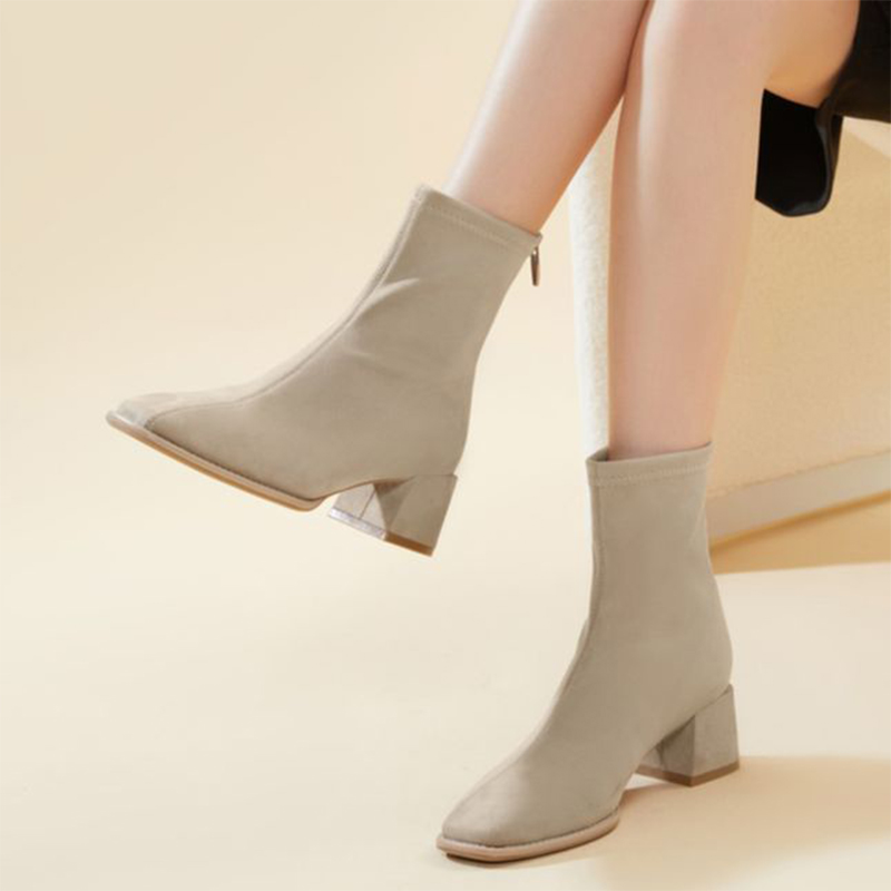 (W) C°BANNER Fashion Urban Elastic Zipper Sock Boots 'Apricot' 圖 5
