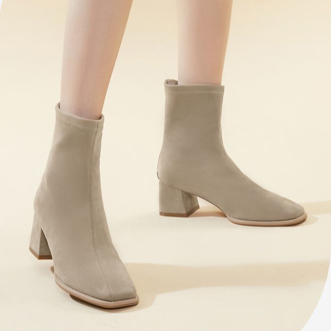 (W) C°BANNER Fashion Urban Elastic Zipper Sock Boots 'Apricot' 圖 6