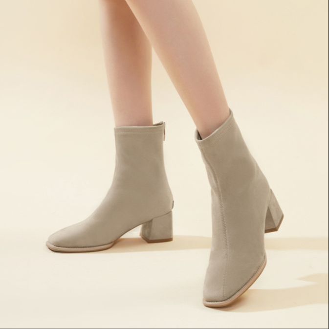 (W) C°BANNER Fashion Urban Elastic Zipper Sock Boots 'Apricot' 圖 7