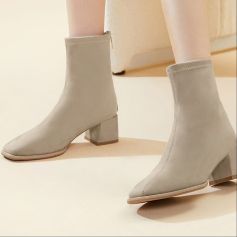 (W) C°BANNER Fashion Urban Elastic Zipper Sock Boots 'Apricot' 圖 9