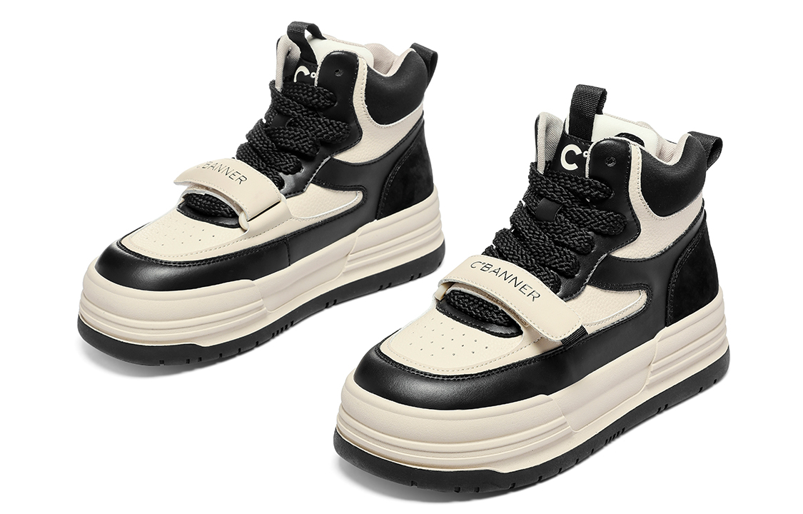 Lookbook (Women) C°BANNER High-Top Sneaker 'Fashionable Black Leather' QB733092D01