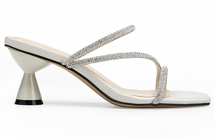 (W) C°BANNER High Heel Flat Toe Fashion Slide 'White Gem Strap' 圖 2