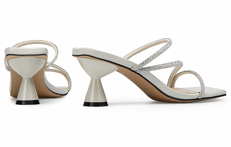 (W) C°BANNER High Heel Flat Toe Fashion Slide 'White Gem Strap' 圖 4