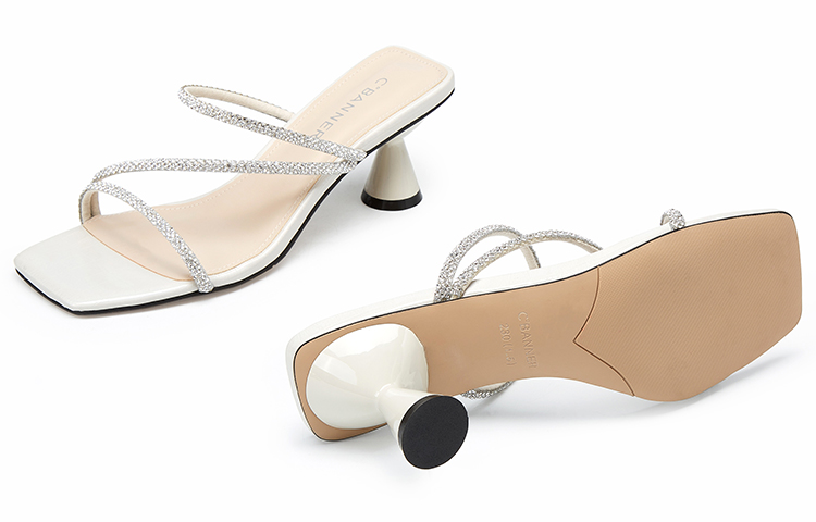 (W) C°BANNER High Heel Flat Toe Fashion Slide 'White Gem Strap' 圖 6
