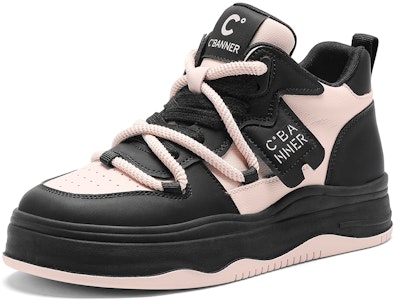 千百度C°BANNER 皮革 波浪厚底百搭 高筒 板鞋 女款 黑粉 Order 千百度C°BANNER 皮革 波浪厚底百搭 高筒 板鞋 女款 黑粉