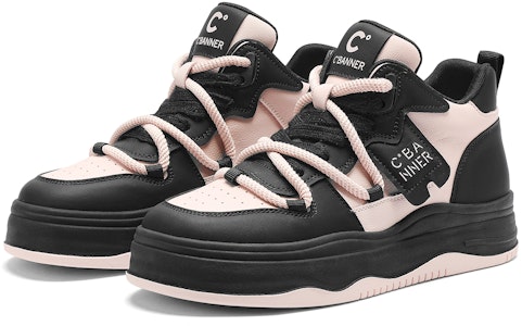 千百度C°BANNER 皮革 波浪厚底百搭 高筒 板鞋 女款 黑粉 Lookbook 千百度C°BANNER 皮革 波浪厚底百搭 高筒 板鞋 女款 黑粉