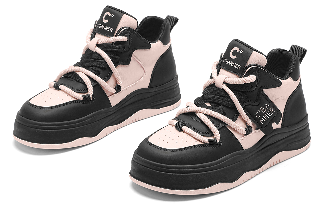 Shop (W) C°BANNER Sepatu High Top 'Kulit Hitam Pink' Q9033913DE5