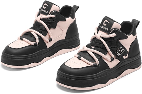 千百度C°BANNER 皮革 波浪厚底百搭 高筒 板鞋 女款 黑粉 Shop 千百度C°BANNER 皮革 波浪厚底百搭 高筒 板鞋 女款 黑粉