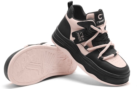 千百度C°BANNER 皮革 波浪厚底百搭 高筒 板鞋 女款 黑粉 Purchase 千百度C°BANNER 皮革 波浪厚底百搭 高筒 板鞋 女款 黑粉