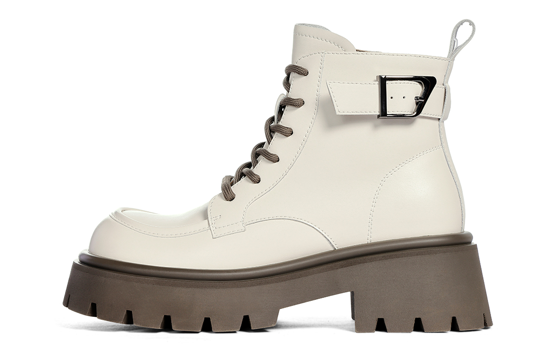(Women) C°BANNER Leather 'Fashion Slim Short-Tube Martin Boot Beige' QA1233057XE6