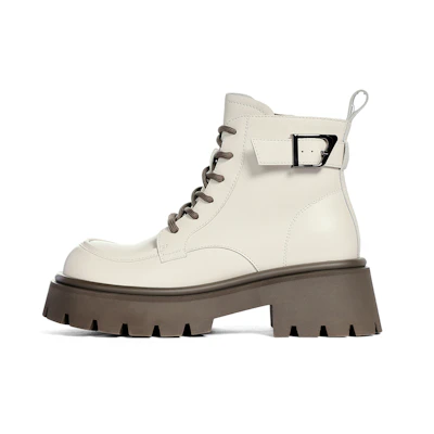 (W) C°BANNER Leather 'Fashion Slim Short-Tube Martin Boot Beige'