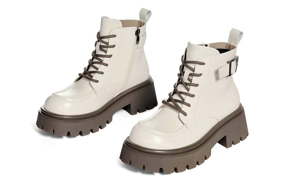 Lookbook (W) C°배너 가죽 슬림 숏 마틴 부츠 베이지 QA1233057XE6