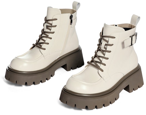 (W) C°BANNER 皮革时尚修身短筒马丁靴 米色 QA1233057XE6 Lookbook (W) C°BANNER 皮革时尚修身短筒马丁靴 米色 QA1233057XE6