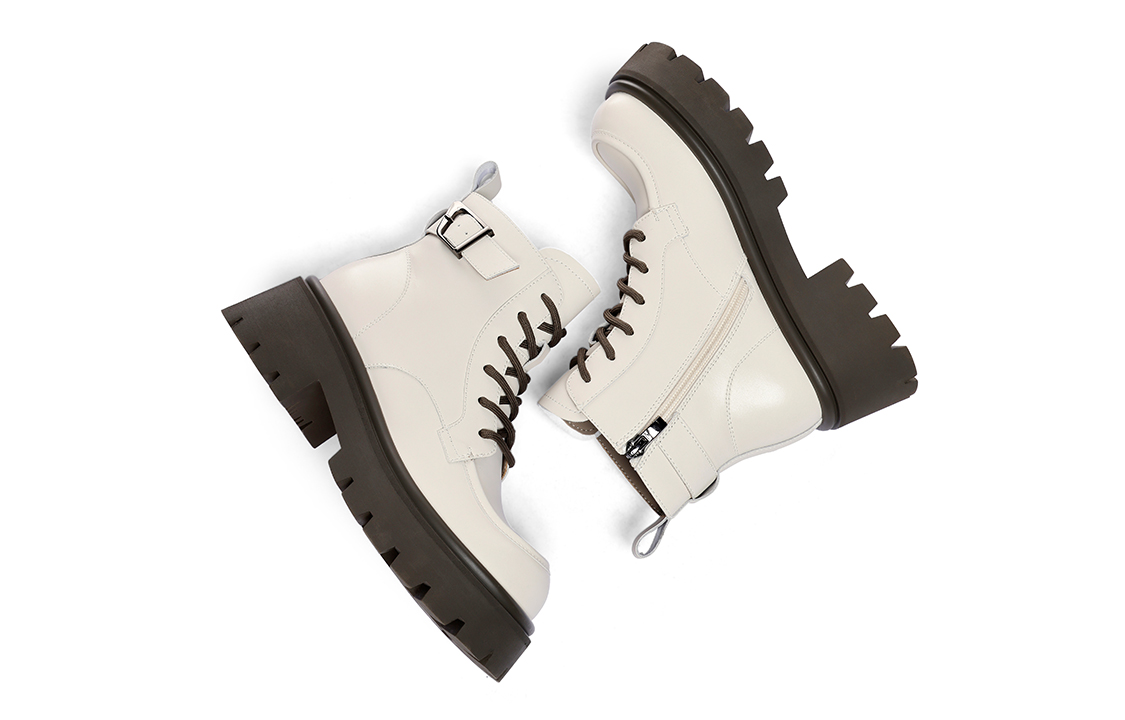 Shop (W) C°배너 가죽 슬림 숏 마틴 부츠 베이지 QA1233057XE6